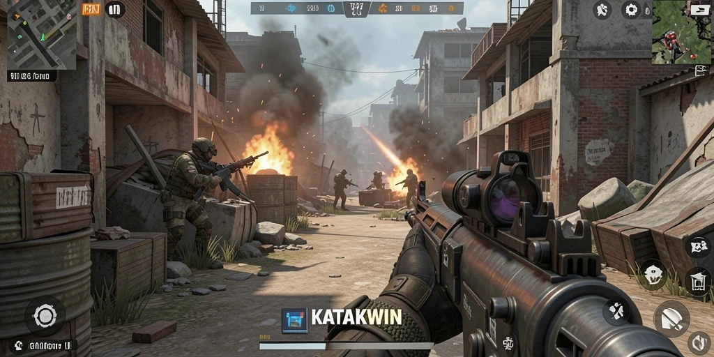 Gameplay seru KATAKWIN dengan pertempuran intens di medan perang.