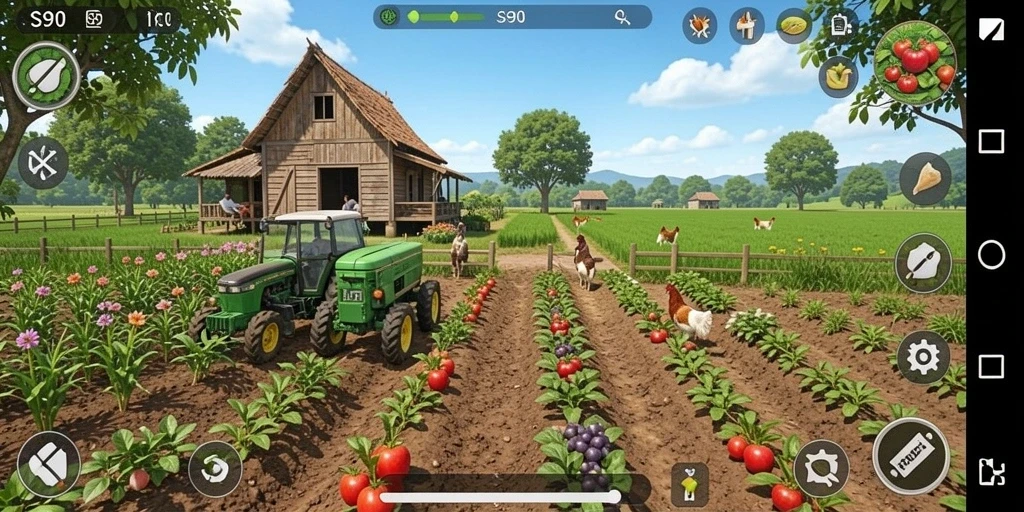 Tampilan gameplay S80 yang menampilkan lahan pertanian yang indah.