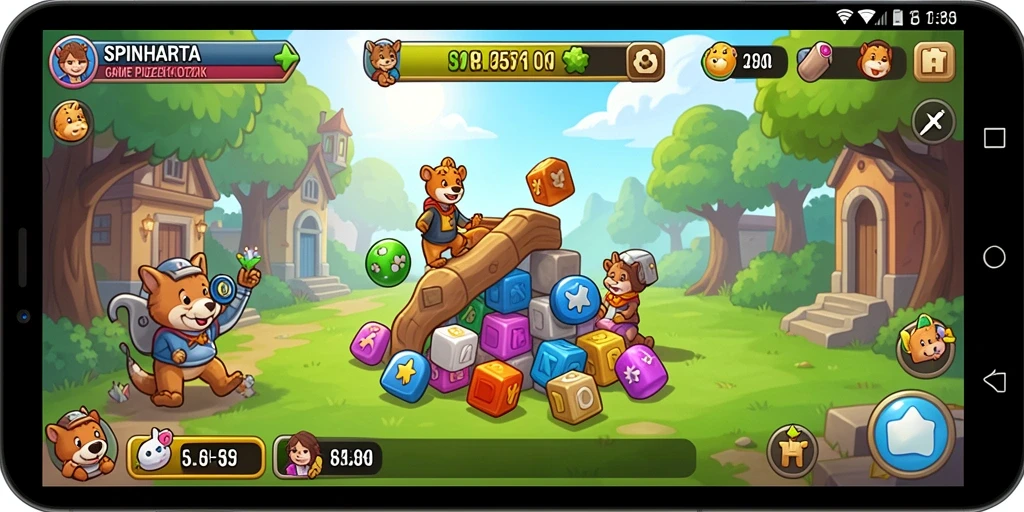 Tampilan gameplay SPINHARTA yang seru dan menantang.